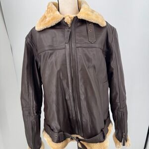Real Leather WOMENS Brown Leather Lined Full Zip Belted Coat Jacket SIZE XL